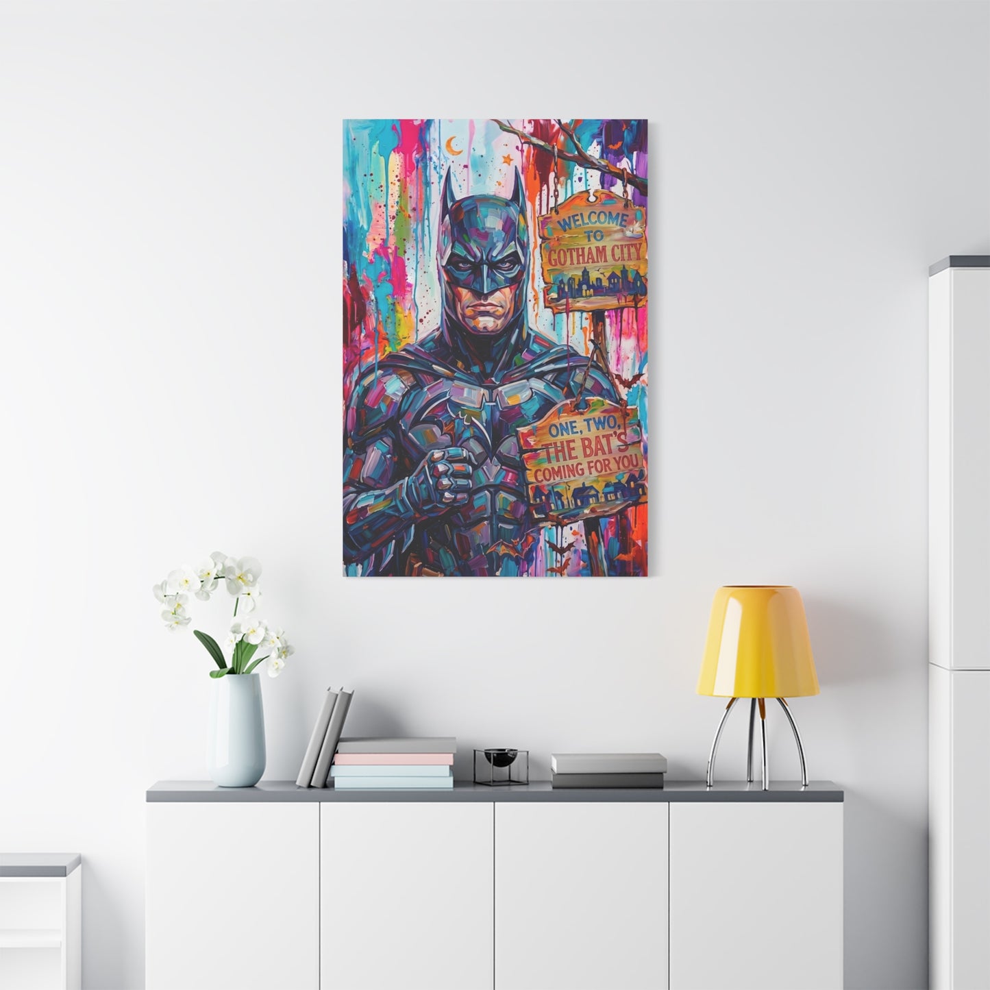 Colorful Gotham City Canvas Art - 'Welcome to Gotham City' Stretched Matte Print