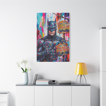 Colorful Gotham City Canvas Art - 'Welcome to Gotham City' Stretched Matte Print