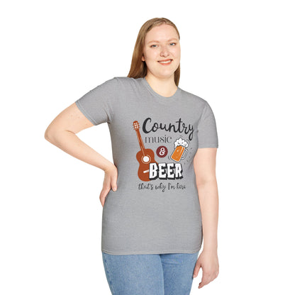 Country Music & Beer T-Shirt — "Country Music & Beer That's Why I'm Here" Graphic Tee