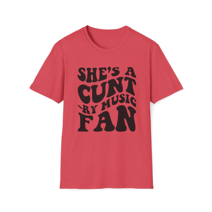 Country Music Fan Graphic Tee — "She's a Country Music Fan" Retro Bold Text