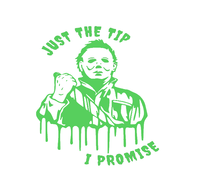 T-Shirt — Glow-In-The-Dark Green 'Just One Tip I Promise' Retro Horror Skate Design