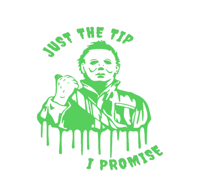 T-Shirt — Glow-In-The-Dark Green 'Just One Tip I Promise' Retro Horror Skate Design