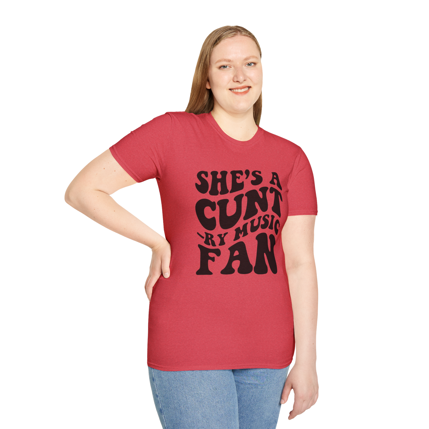 Country Music Fan Graphic Tee — "She's a Country Music Fan" Retro Bold Text