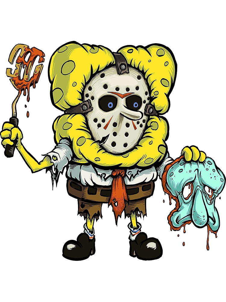 Horror Sponge Mashup T-Shirt — Creepy Cartoon Jason with Tooth Trophy