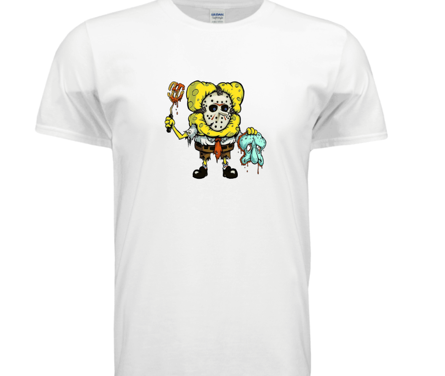 Horror Sponge Mashup T-Shirt — Creepy Cartoon Jason with Tooth Trophy