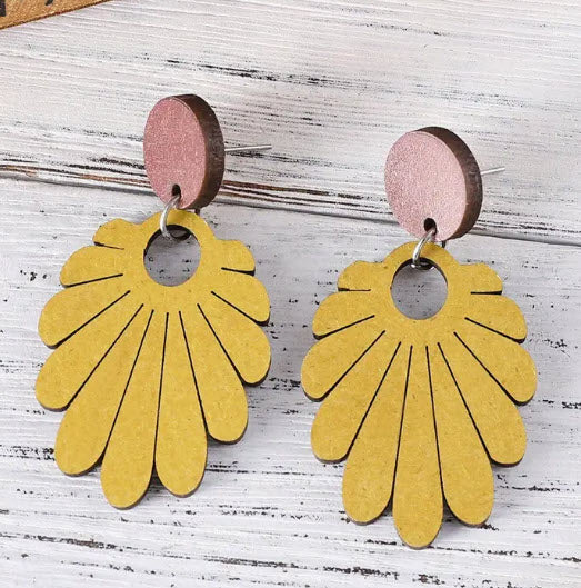 Yellow Flower and Leaf Earrings